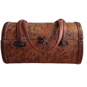 UNBRANDED VINTAGE 70'S FLORAL PATTERN WOODED BOX BAG